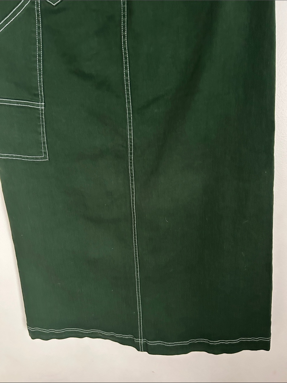 Anthr Pilcro Forest Green Carpenter Skirt Front Slit and Contrast Stitching - Picture 13 of 15